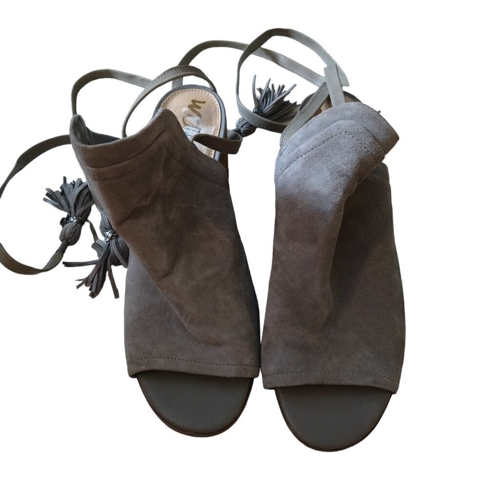 Sam Edelman SAMPSON Women's Size 8.5 Gray Suede Block Heel Peep Toe Shoe Bootie